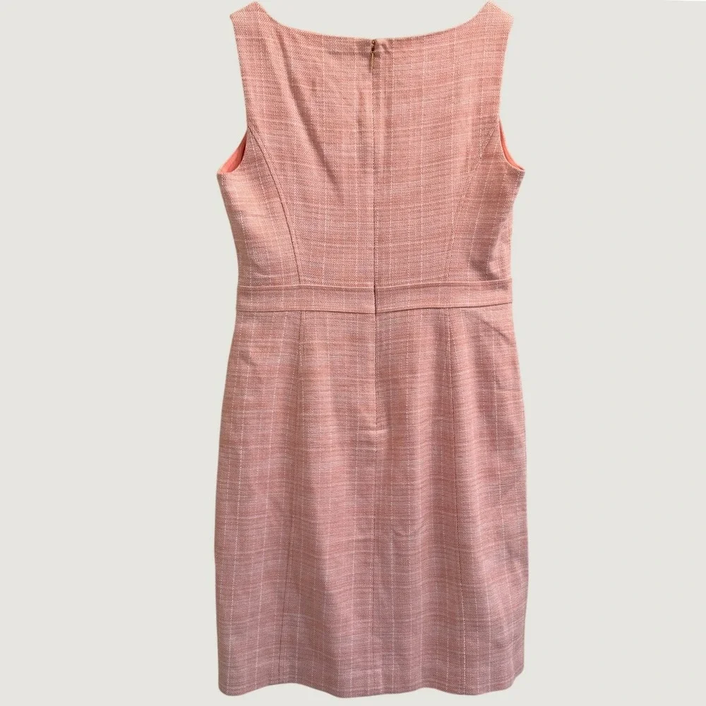 Tory Burch Tweed Sheath Dress Sleeveless Square Neck Size 10 Coral Pink